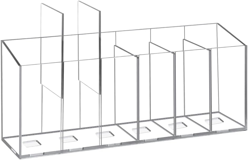 41-yKuZBq5L._AC_SL1124_.jpg Acrylic storage box (1 piece), 6-compartment design (including removable dividers), can be used as a makeup brush holder, pen holder, desktop accessory holder, cosmetic holder, office stationery holder, bathroom and kitchen supplies holder: Office Supplies - Image 1