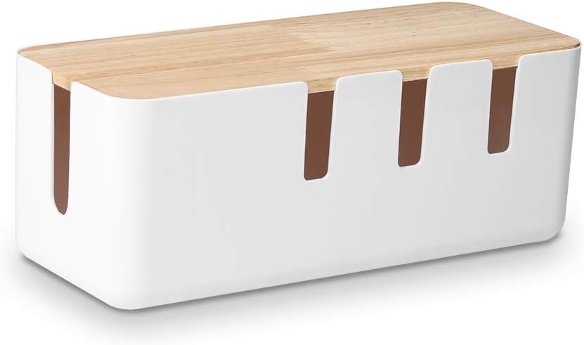 41hshxAdTjL._AC_SL1000_.jpg Cable Management Box by , 12x5x4.5 inches, Wood Lid, Wire Organizer for Desk TV Computer USB Hub System to Cover and Hide & Power Strips & Cords - Image 1