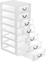 7.1"x5.1"x13.2" Mini Organizer Box Storage Container Case with 7 Clear Desktop Drawer Units,White