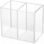 Acrylic Pen Holder (Double Compartment Design), Transparent Pencil Storage Cup, suitable for desktop and desktop accessory storage: Office Supplies