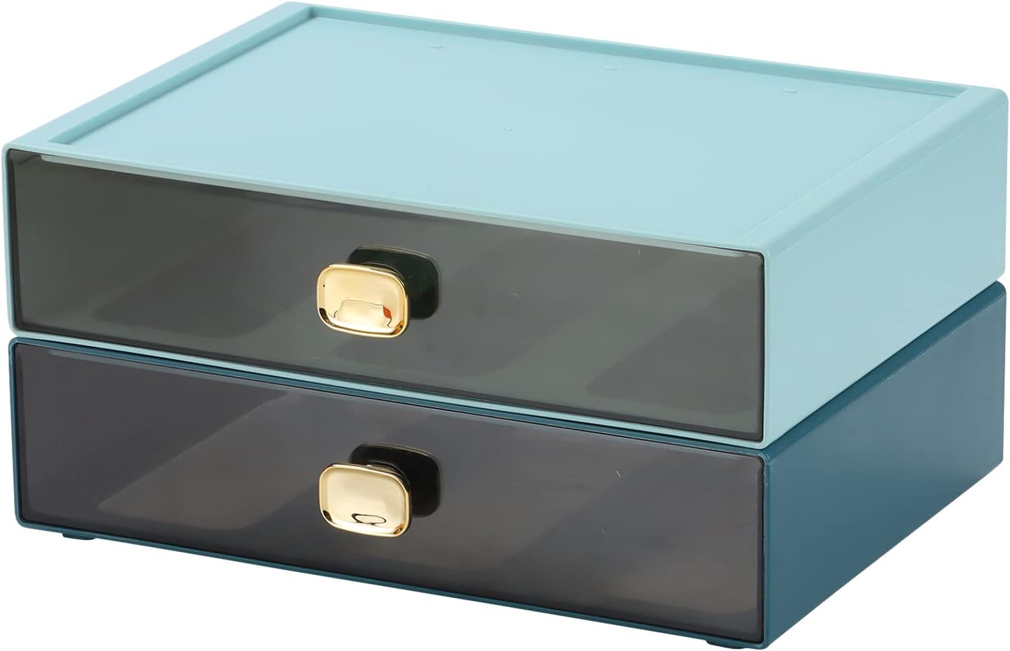 51GGvEnwYvL._AC_SL1500_.jpg Spacious Desktop Storage Box, 2 Large Storage Drawers, Stackable Office Desk Drawer Organizer and Accessories, Printer Paper Organizer, Blue & Cyan Plastic Drawers for Workspace & Home - Image 1