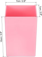 Pencil holder (2 pieces), square plastic pen/makeup brush holder, desktop stationery organizer, suitable for home and office, pink: Office Supplies - Image 2