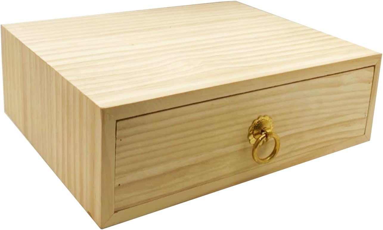 51fUBH8OWL._AC_SL1500_.jpg Natural Wooden Storage Box with Drawers Wooden Desk Organizer Desk Drawer Jewelry Organizer Tabletop Storage Organization Box with Metal Handle for Home Office Counter Craft Decor (1 Layer) - Image 1
