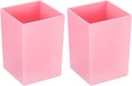 Pencil holder (2 pieces), square plastic pen/makeup brush holder, desktop stationery organizer, suitable for home and office, pink: Office Supplies