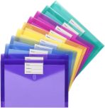 10 Pack Plastic Envelopes Poly Envelopes, Clear Document Folders File Folders US  A4 Size File Envelopes with Label Pocket, Assorted Color - Image 2