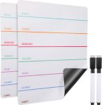 2 Pieces Magnetic Weekly Dry Erase Boards Erasable Weekly Calendars Whiteboard Planners with 2 Pieces Markers for Office, Home, School Supplies (Color 1, 9.4 x 7.5 Inch)