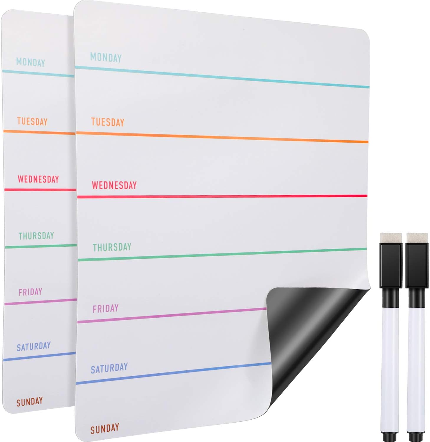 612Oty8fTL._AC_SL1500_.jpg 2 Pieces Magnetic Weekly Dry Erase Boards Erasable Weekly Calendars Whiteboard Planners with 2 Pieces Markers for Office, Home, School Supplies (Color 1, 9.4 x 7.5 Inch) - Image 1
