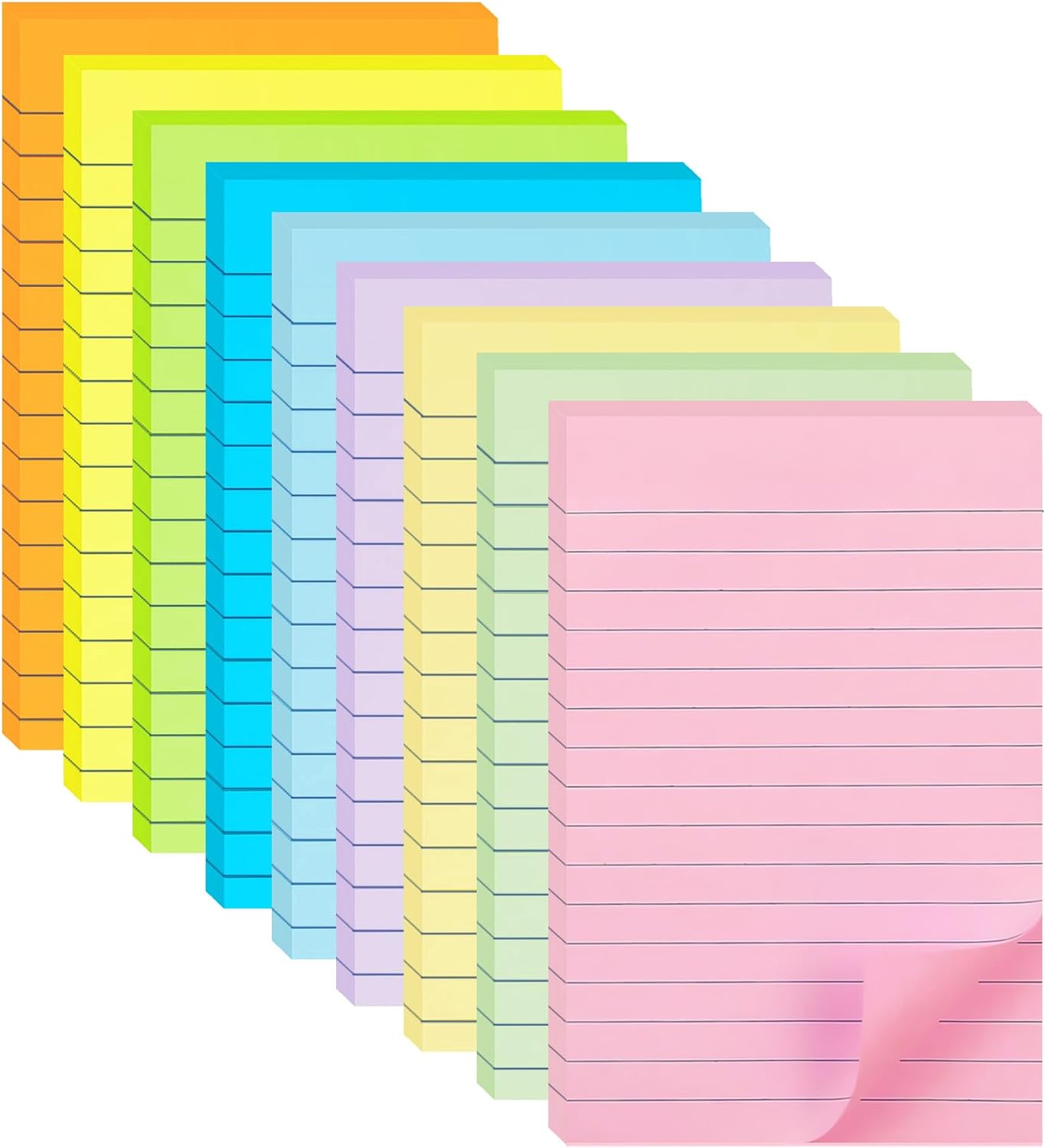 61Ez5wv0jL._AC_SL1500_.jpg 9 Pack Lined Sticky Notes 4X6 in Post, 9 Pastel Colors Large Ruled Post Sticky Colorful Super Sticking Pads Strong Adhesive, Sticky Notes with Lines Office, Home, 35 Sheets/pad - Image 1