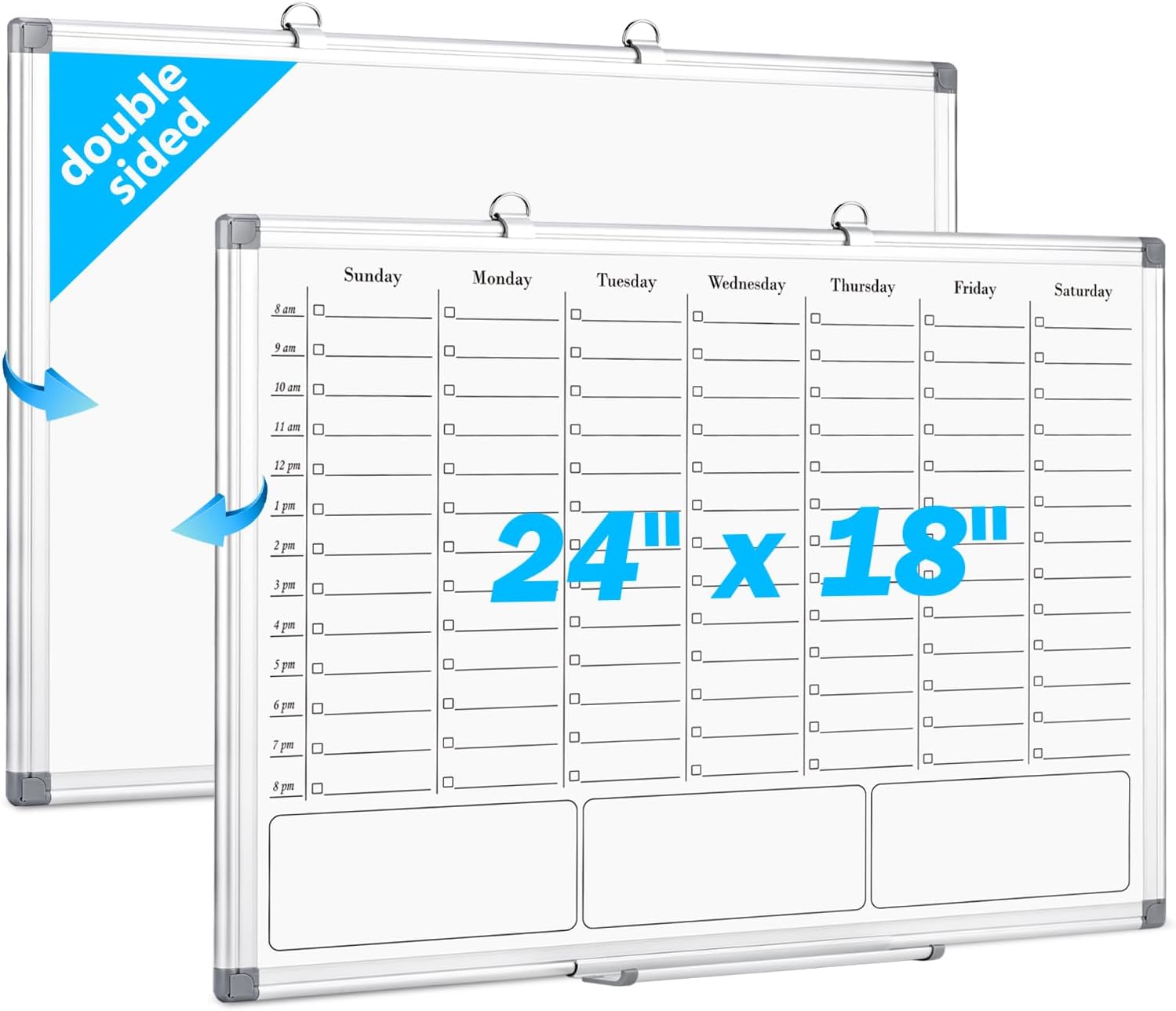 61X-qUsRoIL._AC_SL1500_.jpg White Board Dry Erase Board for Wall, Magnetic Whiteboard Calendar 24" X 18", Weekly Calendar Whiteboard with Hourly Time Slots, Hanging Double-Sided White Board for Office,School,Home - 1 Pack - Image 1