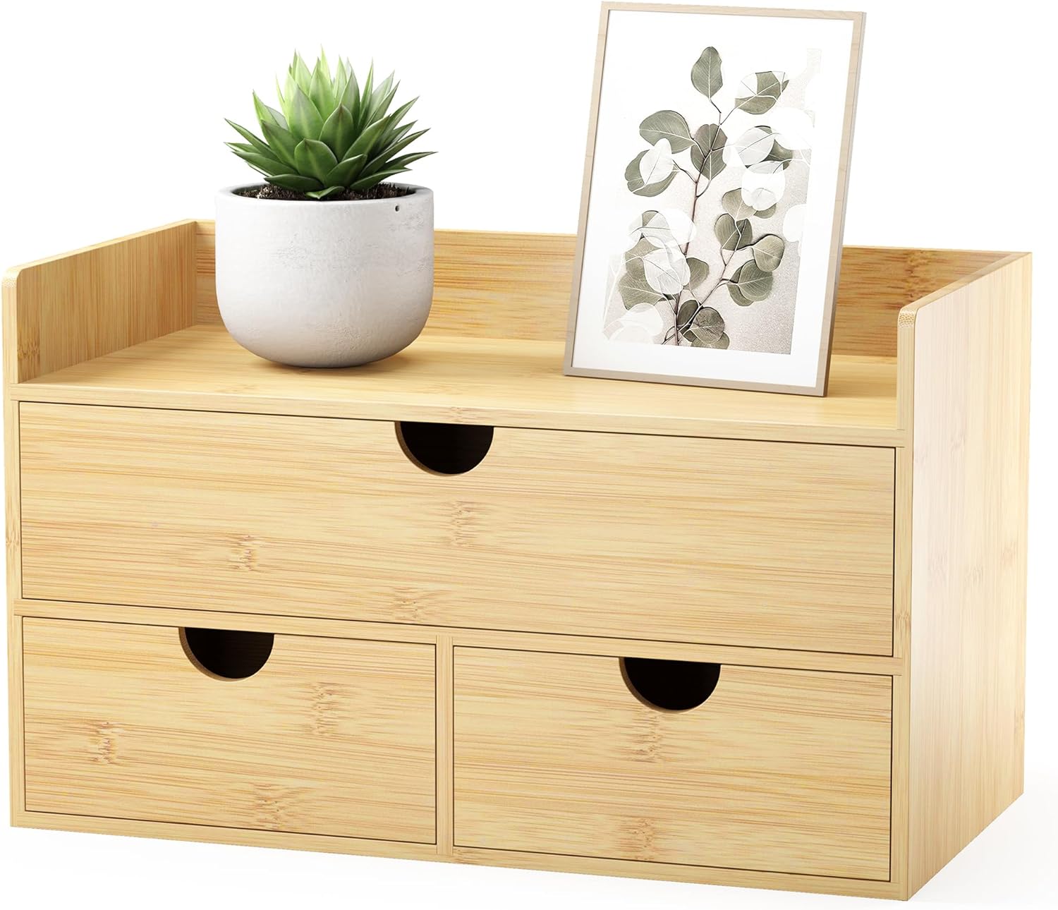 711gg9xEPQL._AC_SL1500_.jpg Bamboo Desk Organizer with Drawers Small Desktop Drawers for Countertop Mini Tabletop Storage Container with Drawers for Home Office No Assembly Required - Image 1