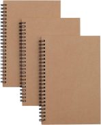 3 Packs Soft Cover Notebook with Lined Paper Brown Spiral Notebooks with 100 Ruled Pages 50 Sheets Memo Notepads for Home School Travel, 8.25 x 5.55 inch