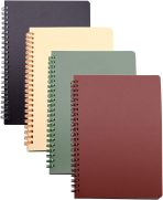 Spiral Notebook, 4 Pcs 8.3 Inch x 5.9 Inch A5 Thick Plastic Hardcover 8mm Ruled 4 Color 80 Sheets -160 Pages Journals for Study and Notes (style 10-Wine Red,Brown,Green,ivory, A5)