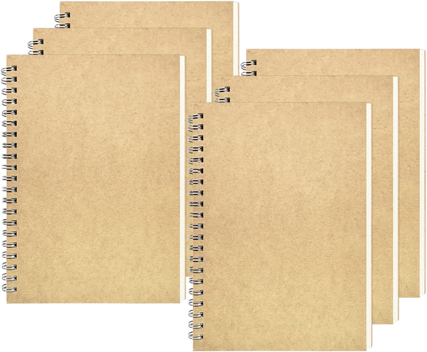 71gdHIjbH-L._AC_SL1500_.jpg Blank Spiral Notebook, 6-Pack, Soft Cover, Sketch Book, 100 Pages / 50 Sheets, 7.5 inch x 5.1 inch, 100GSM, (Brown) - Image 1