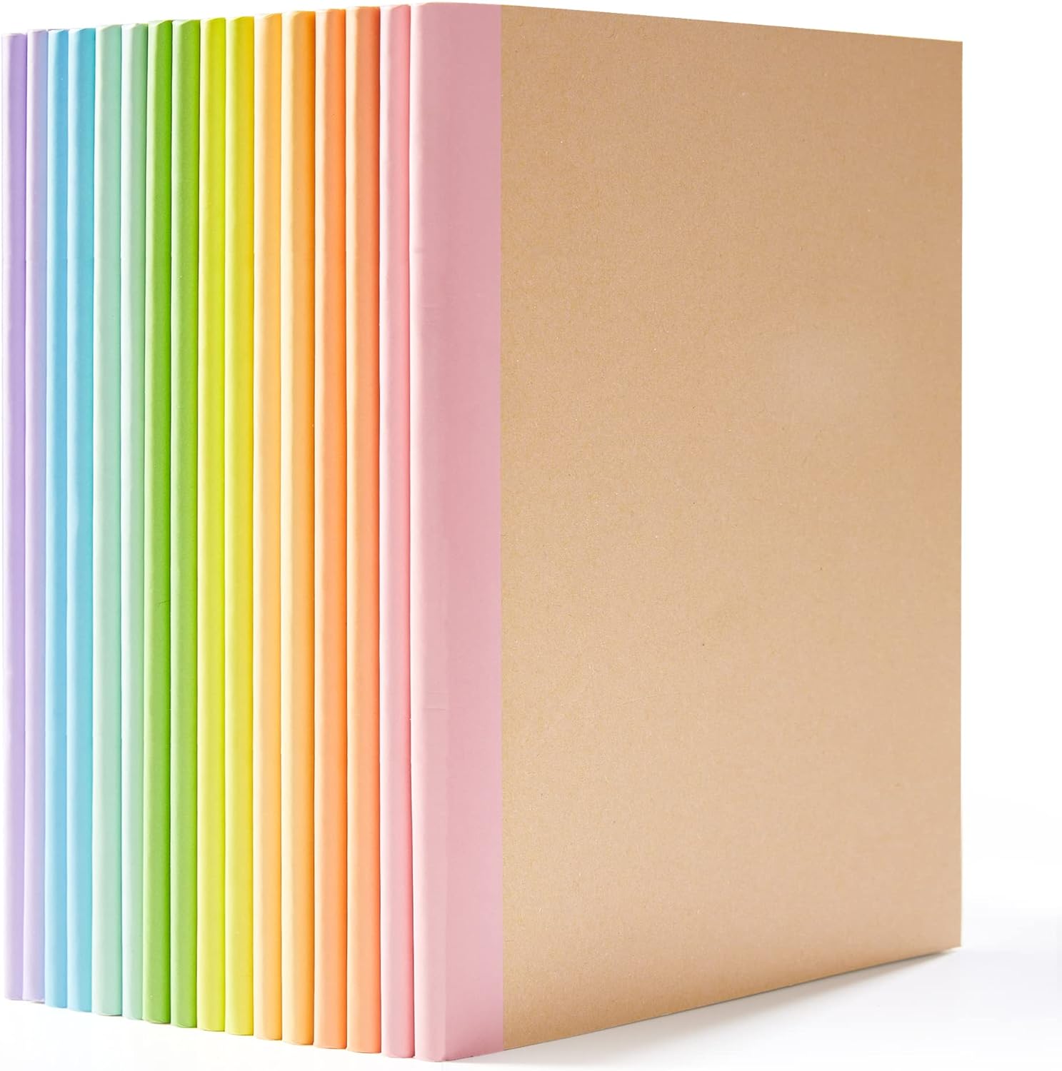 71rtoZYfBLL._AC_SL1500_.jpg 16 Pack Composition Notebook Bulk, Kraft Cover Lined Blank College Ruled Travel Journals with Pastel Color Spine For Women Students Office, 60 Pages, 8.3”x 5.5”, A5, 8 Pastel Colors - Image 1