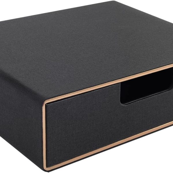 Stackable Organizer Drawer PU Leather Classic Handmade,Organize Home Office Desk Accessories and Sort Letter-Size Paper/a4 Document,Desk Caddy with Drawers Storage Box ,13.1x10x3.7inches,Black