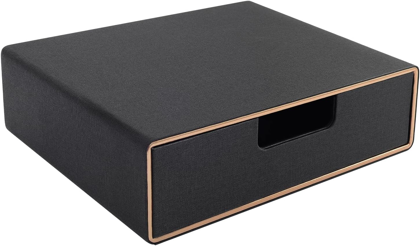 71uqRWTyuCL._AC_SL1500_.jpg Stackable Organizer Drawer PU Leather Classic Handmade,Organize Home Office Desk Accessories and Sort Letter-Size Paper/a4 Document,Desk Caddy with Drawers Storage Box ,13.1x10x3.7inches,Black - Image 1